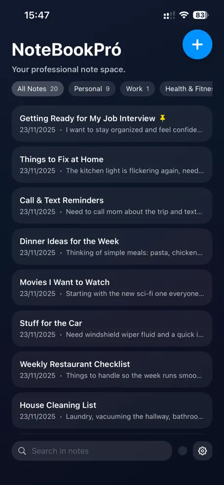NoteBookpró screenshot: search notes