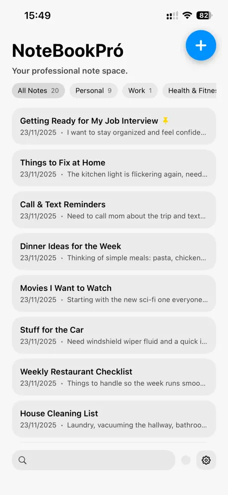 NoteBookpró screenshot: categories