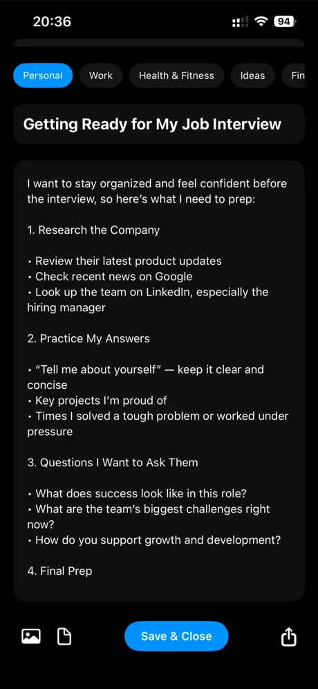 NoteBookpró screenshot: writing experience